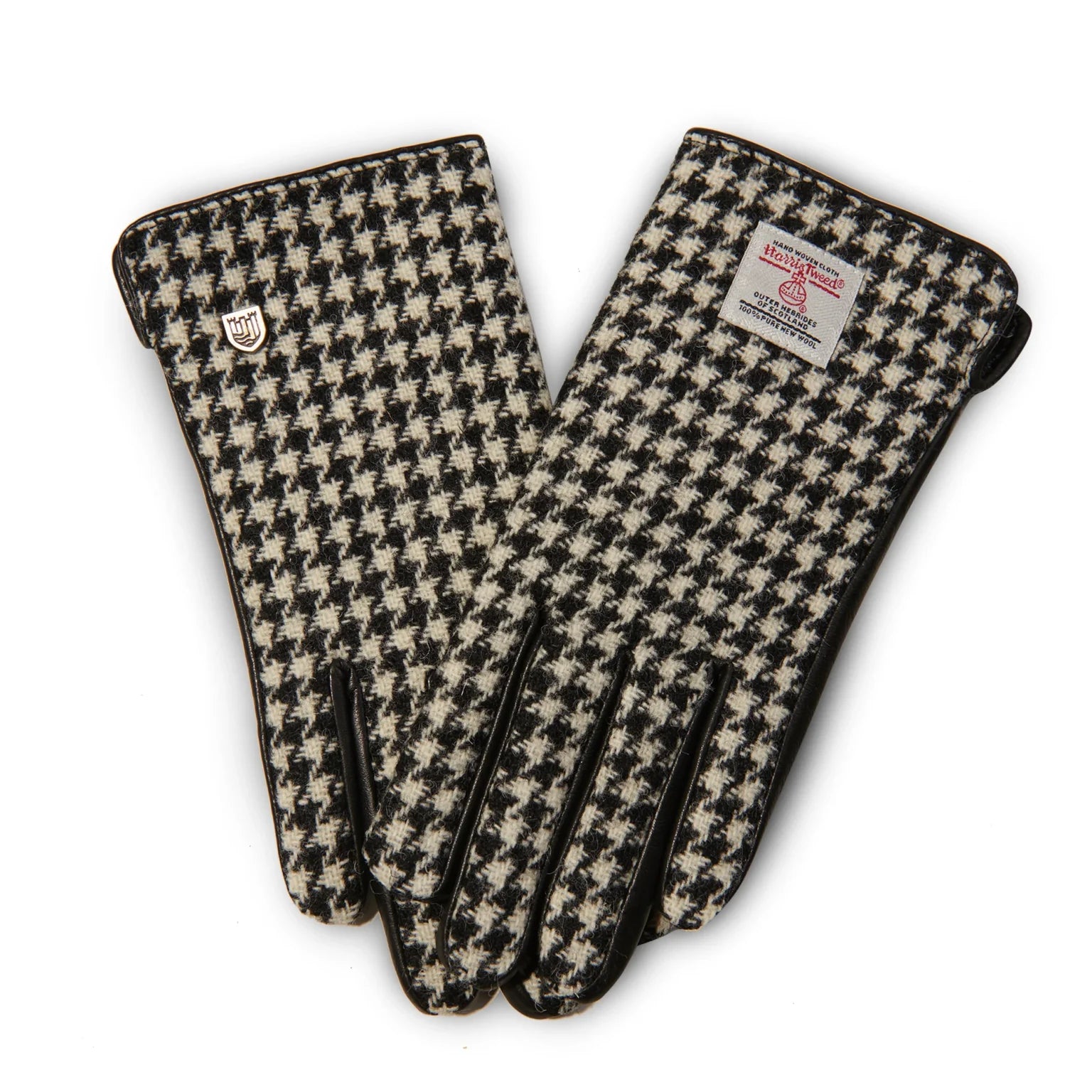 Islander Ladies Gloves with Harris Tweed - Black and White Dogtooth