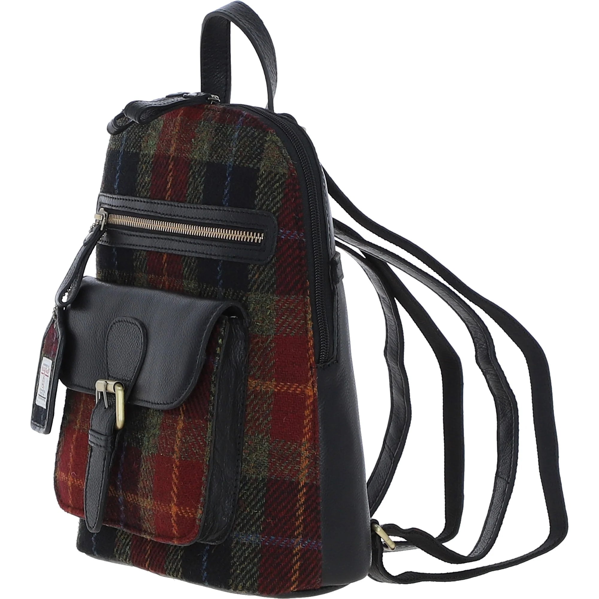 Genuine Leather Ayr Backpack with Harris Tweed (Tan Leather & Blue & Green MacLeod Tartan)