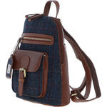 Genuine Leather Ayr Backpack with Harris Tweed (Tan Leather & Navy)