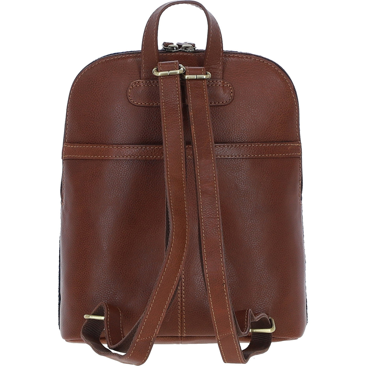 Genuine Leather Ayr Backpack with Harris Tweed (Tan Leather & Navy)