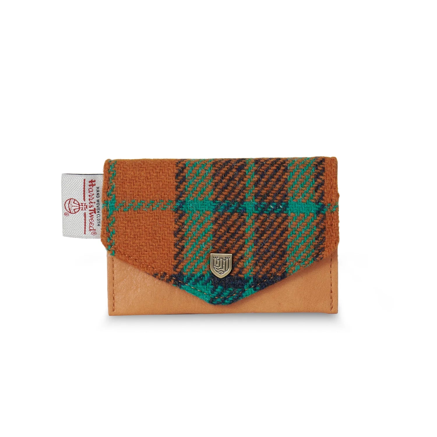 Islander Card Wallet Made With Harris Tweed - Orange-Blue Tartan