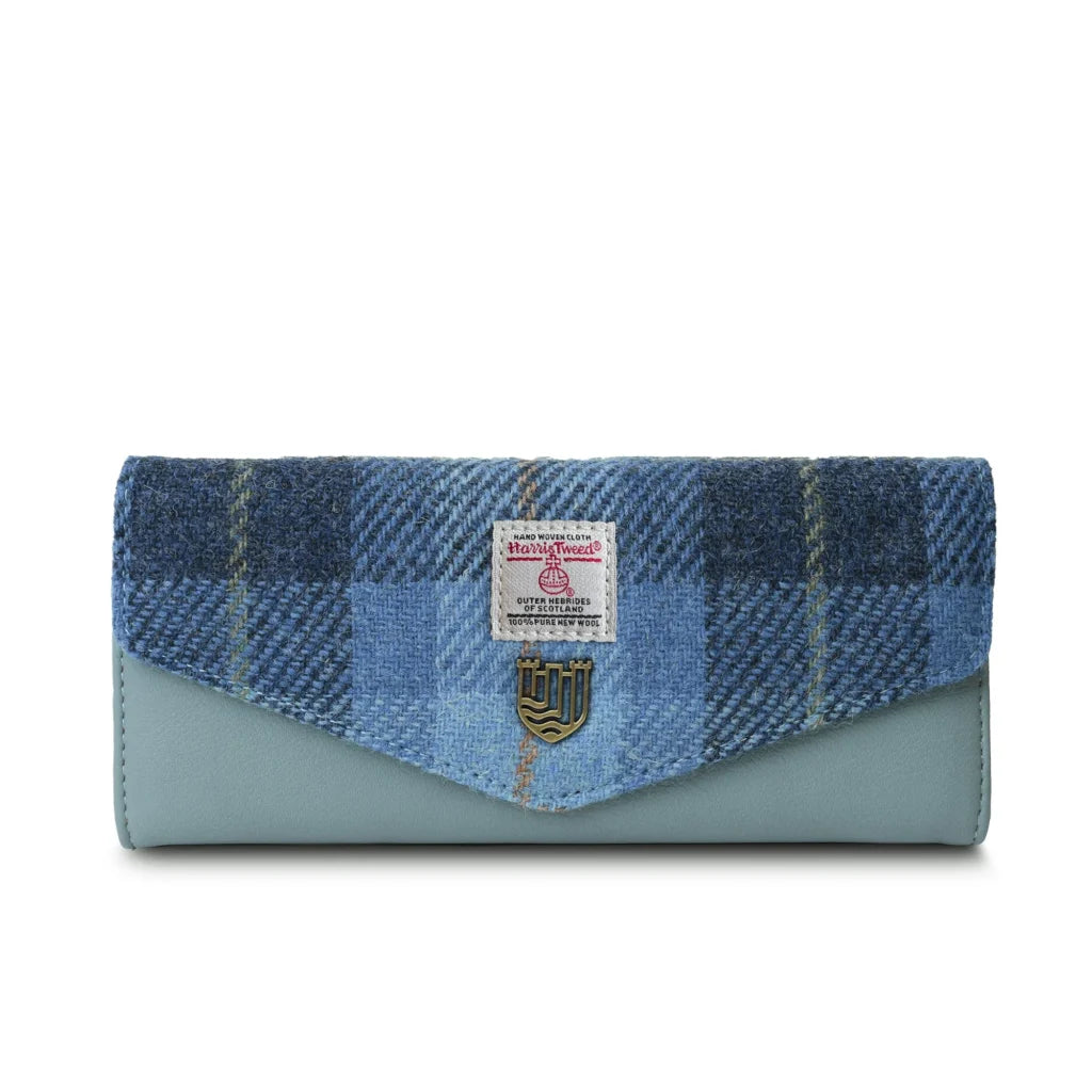 Islander Large Clasp Purse with Harris Tweed - Blue Tartan