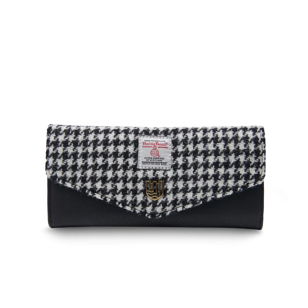 Islander Large Clasp Purse with Harris Tweed - Black &amp; White Dogtooth