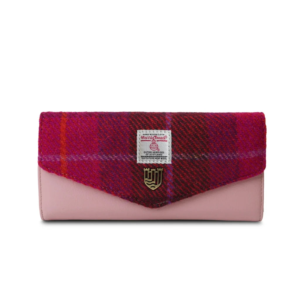 Islander Large Clasp Purse with Harris Tweed - Fuchsia Tartan