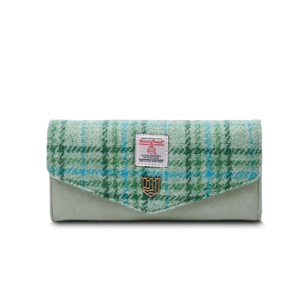 Islander Large Clasp Purse with Harris Tweed - Mint Tartan