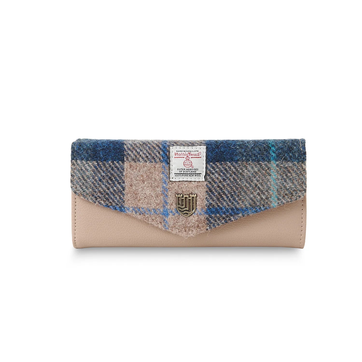 Islander Large Clasp Purse with Harris Tweed - Navy Beige Tartan