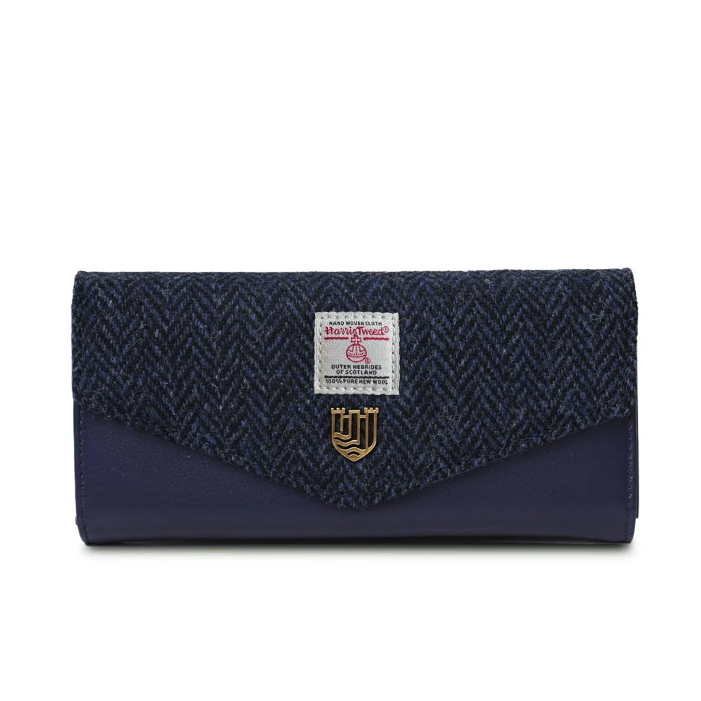 Islander Large Clasp Purse with Harris Tweed - Navy Herringbone