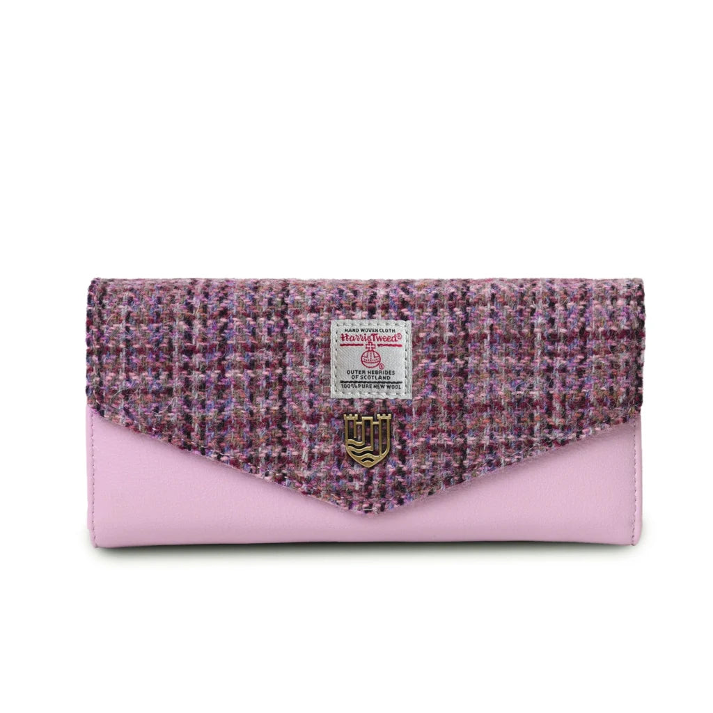 Islander Large Clasp Purse with Harris Tweed - Violet Mini Dogtooth