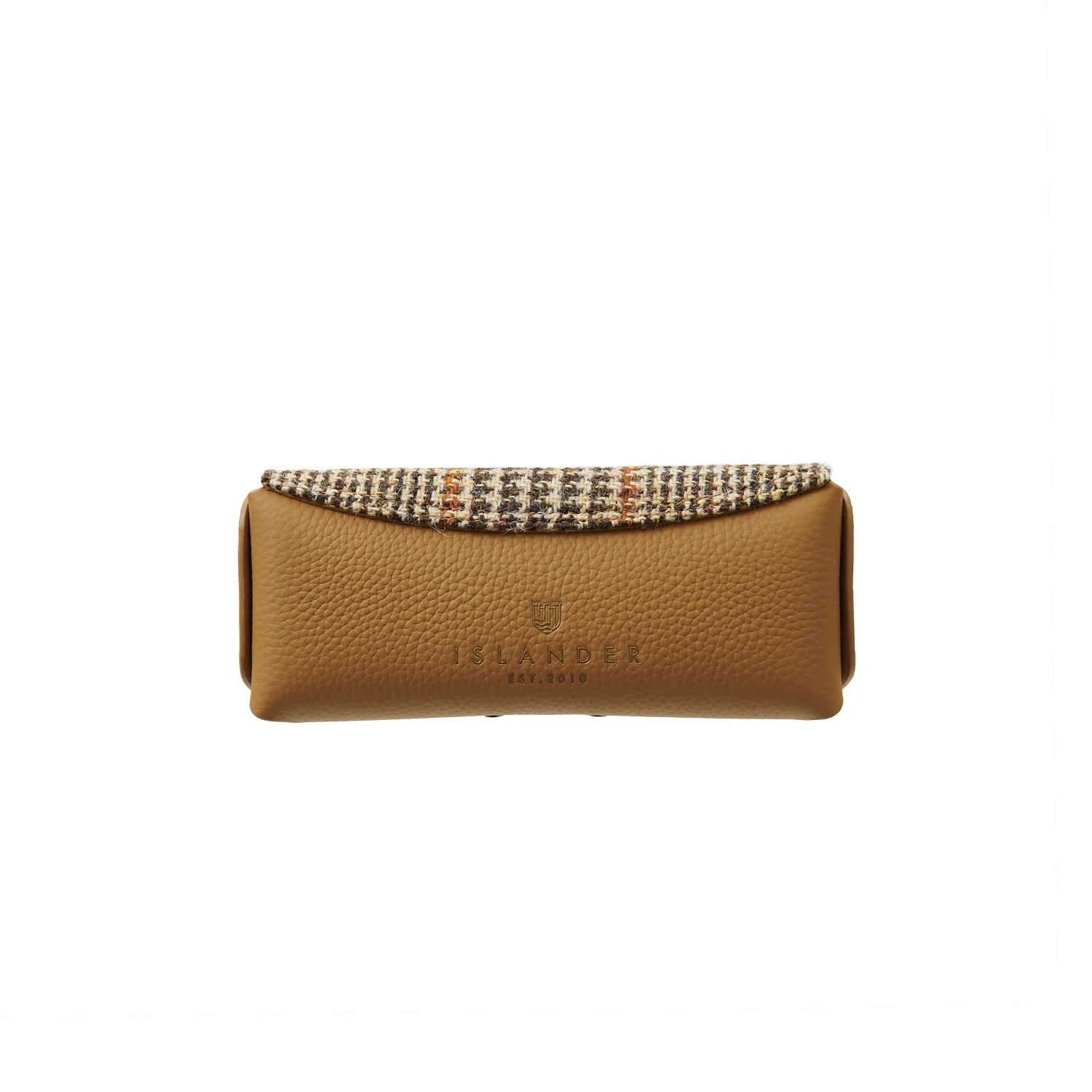 Islander Leather Glasses Case with Beige Dogtooth Harris Tweed