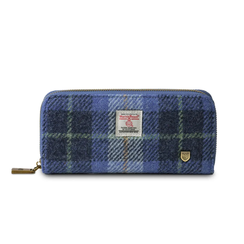 Islander Long Zip Purse with Harris Tweed - Blue Tartan