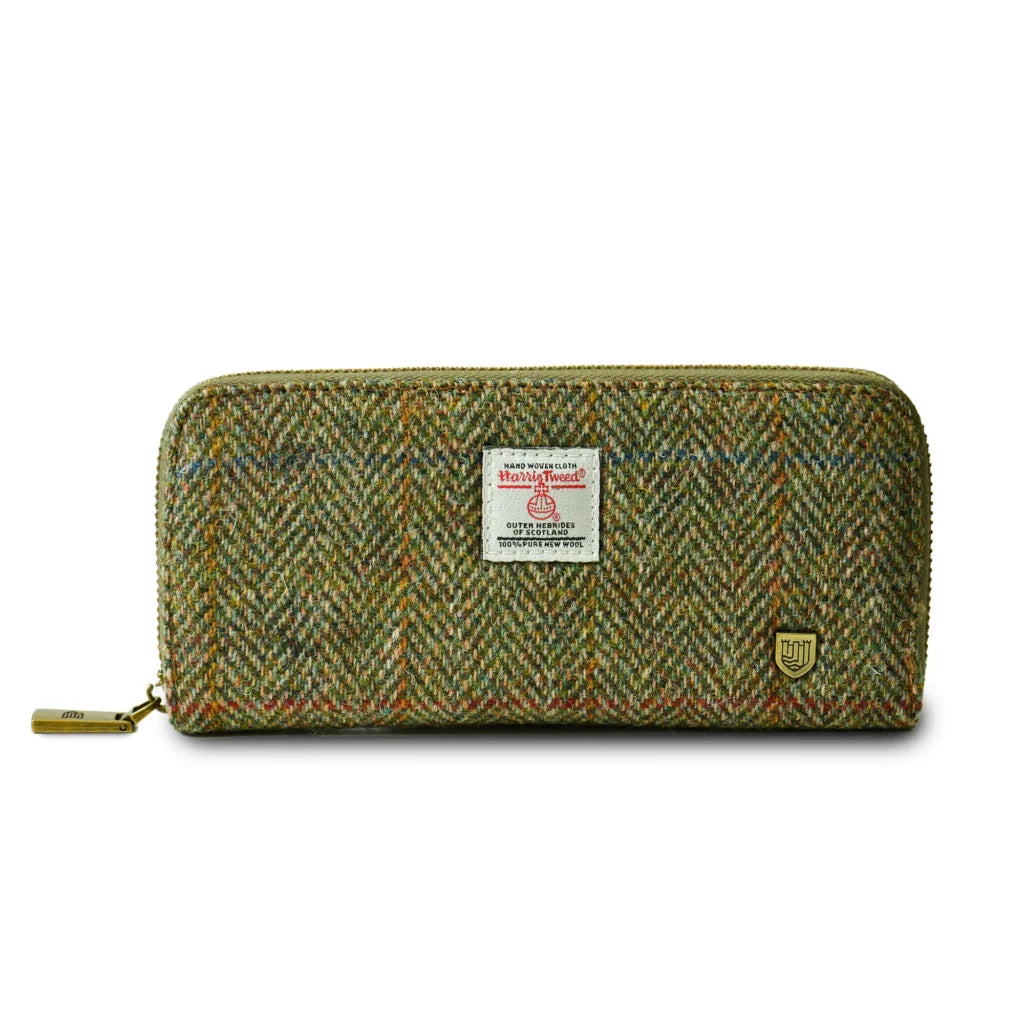 Islander Long Zip Purse with Harris Tweed - Chestnut Herringbone