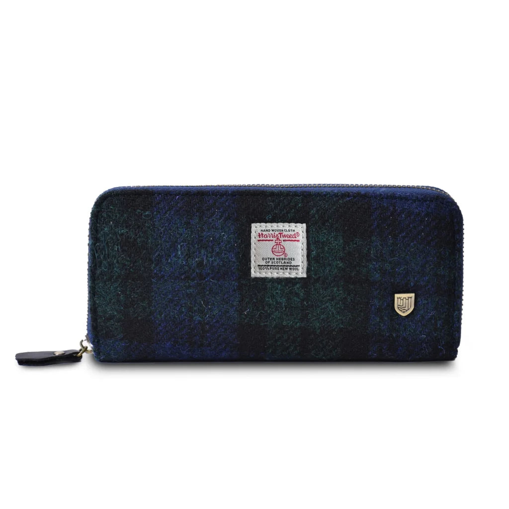 Islander Long Zip Purse with Harris Tweed - Black Watch Tartan