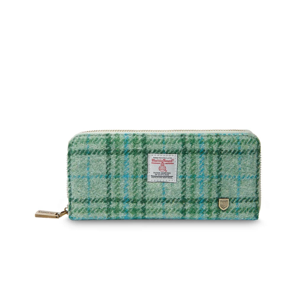 Islander Long Zip Purse with Harris Tweed - Mint Tartan