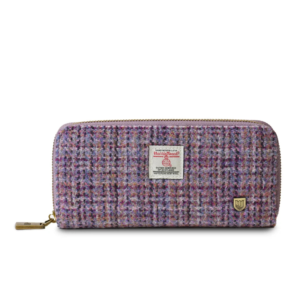 Islander Long Zip Purse with Harris Tweed - Violet Mini Dogtooth