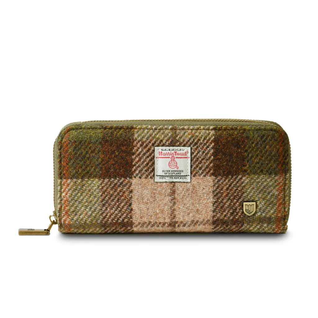 Islander Long Zip Purse with Harris Tweed - Chestnut Tartan