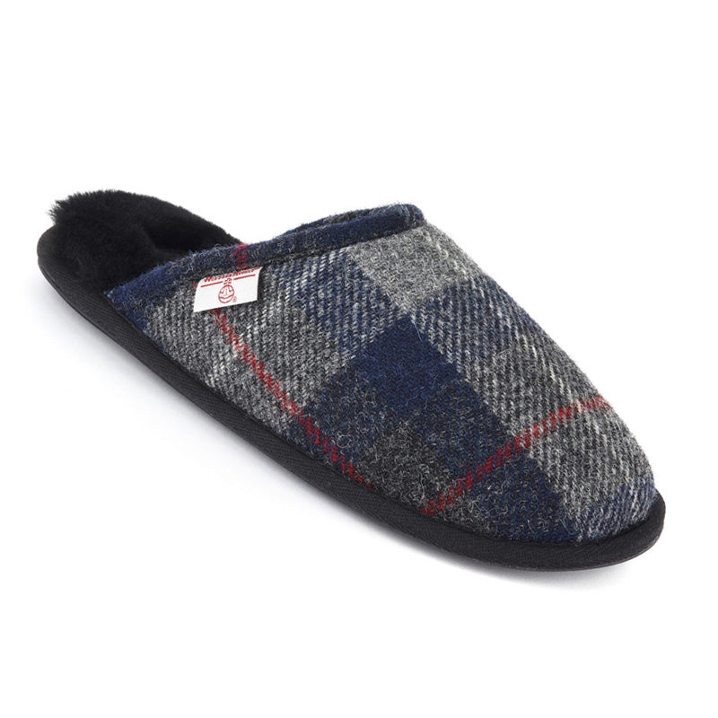 William Men's Harris Tweed Mule (Navy / Black Check)