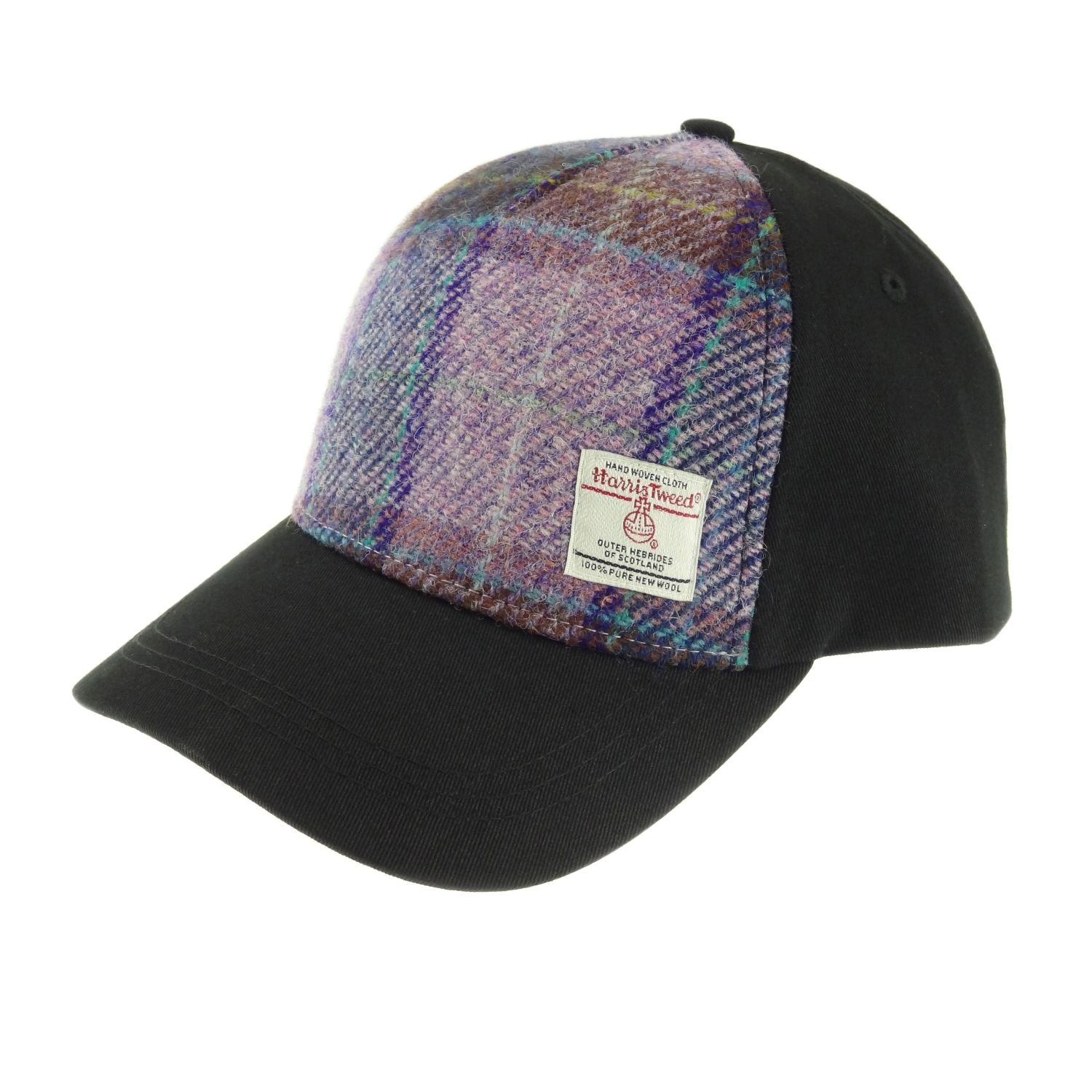 Baseball Cap with Harris Tweed. 100% Wool Front Panel - COL34