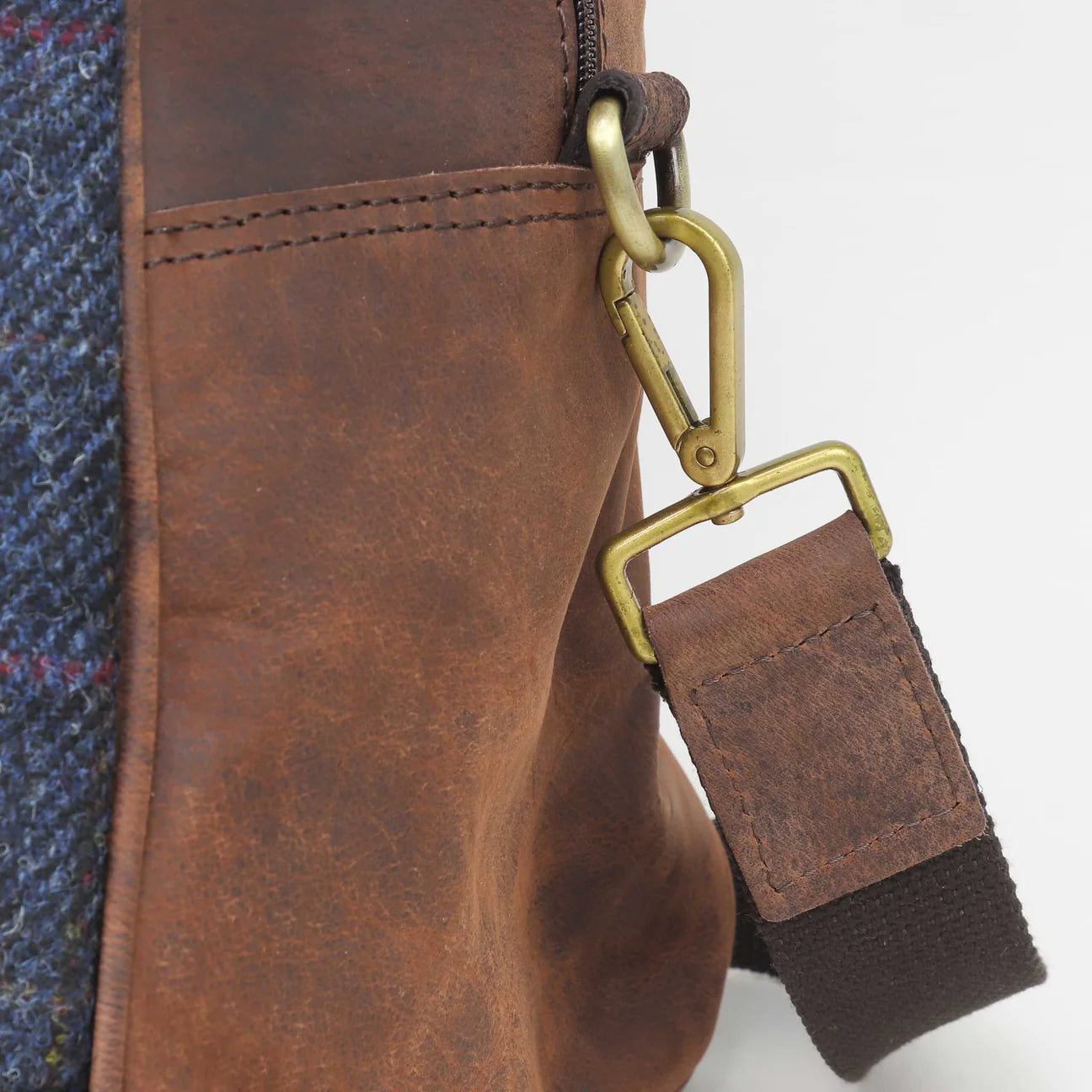 Sophos Leather & Blue Harris Tweed Travel Weekend Holdall