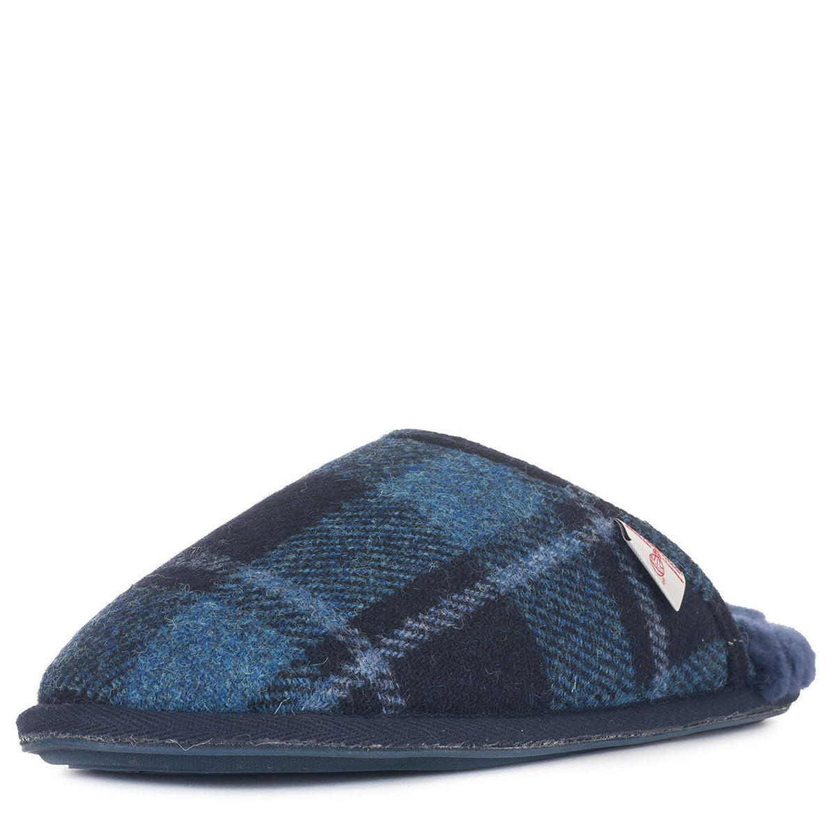 William Men's Harris Tweed Mule (Navy/Blue Tartan Check)