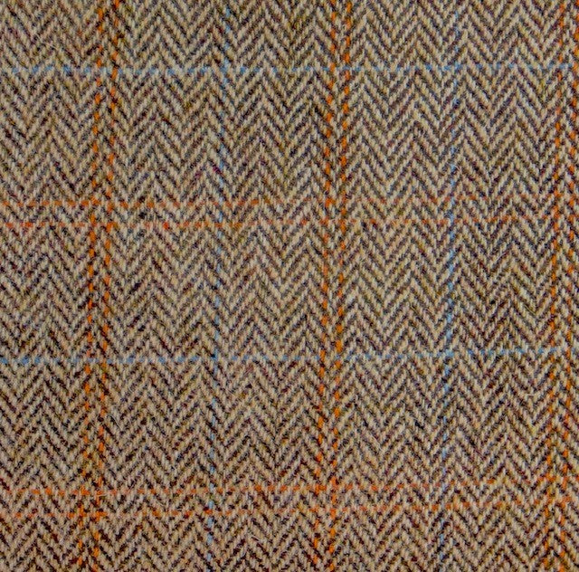 Harris Tweed Beige Herringbone with Blue and Rust Overcheck Cloth Fabric