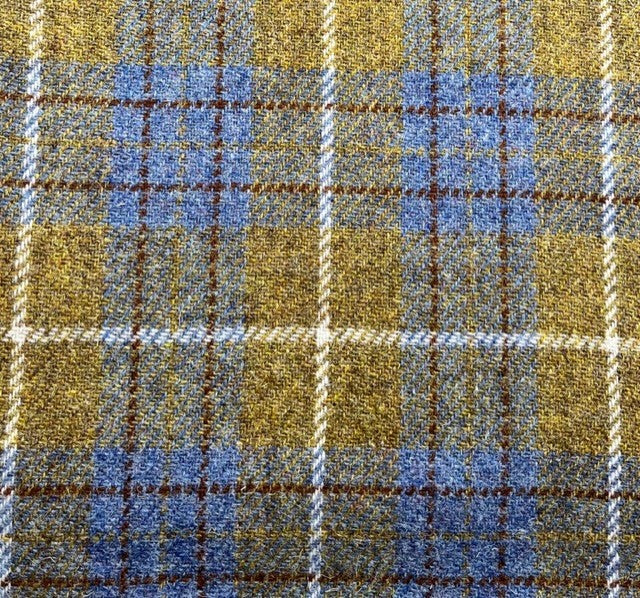 Harris Tweed Blue Mustard Tartan Cloth Fabric