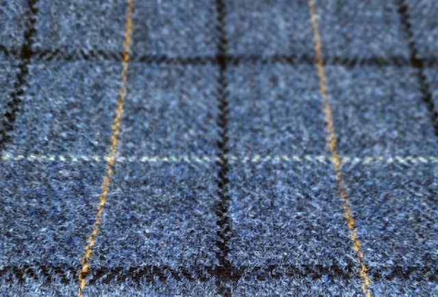 Harris Tweed Blue Windowpane Check Cloth Fabric