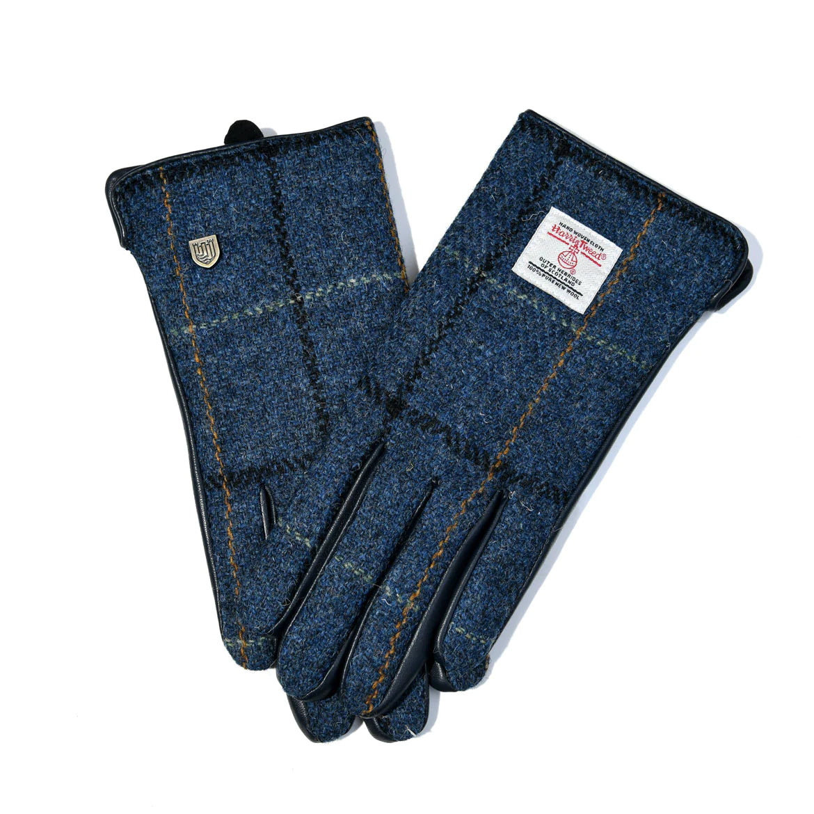 Islander Ladies Gloves with Harris Tweed - Navy Over Check