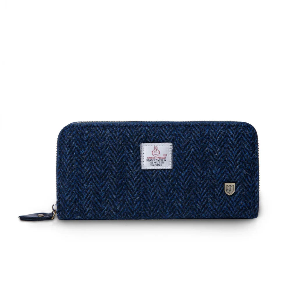 Islander Long Zip Purse with Harris Tweed - Navy Herringbone