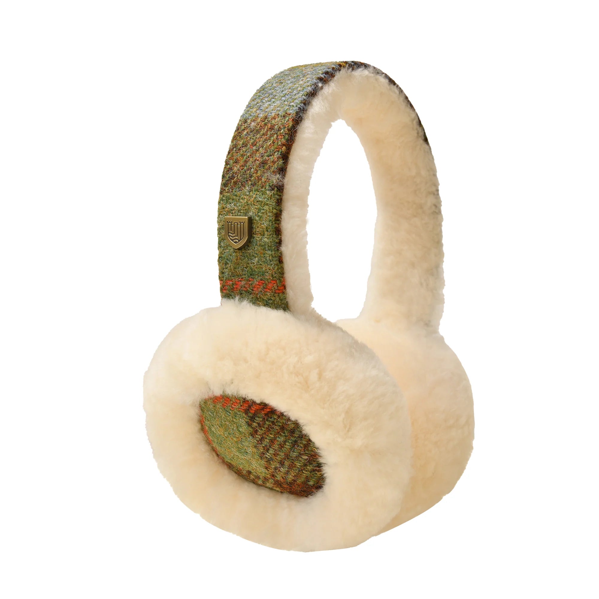 Islander Sheepskin Earmuffs With Harris Tweed - Chestnut-Blue Tartan