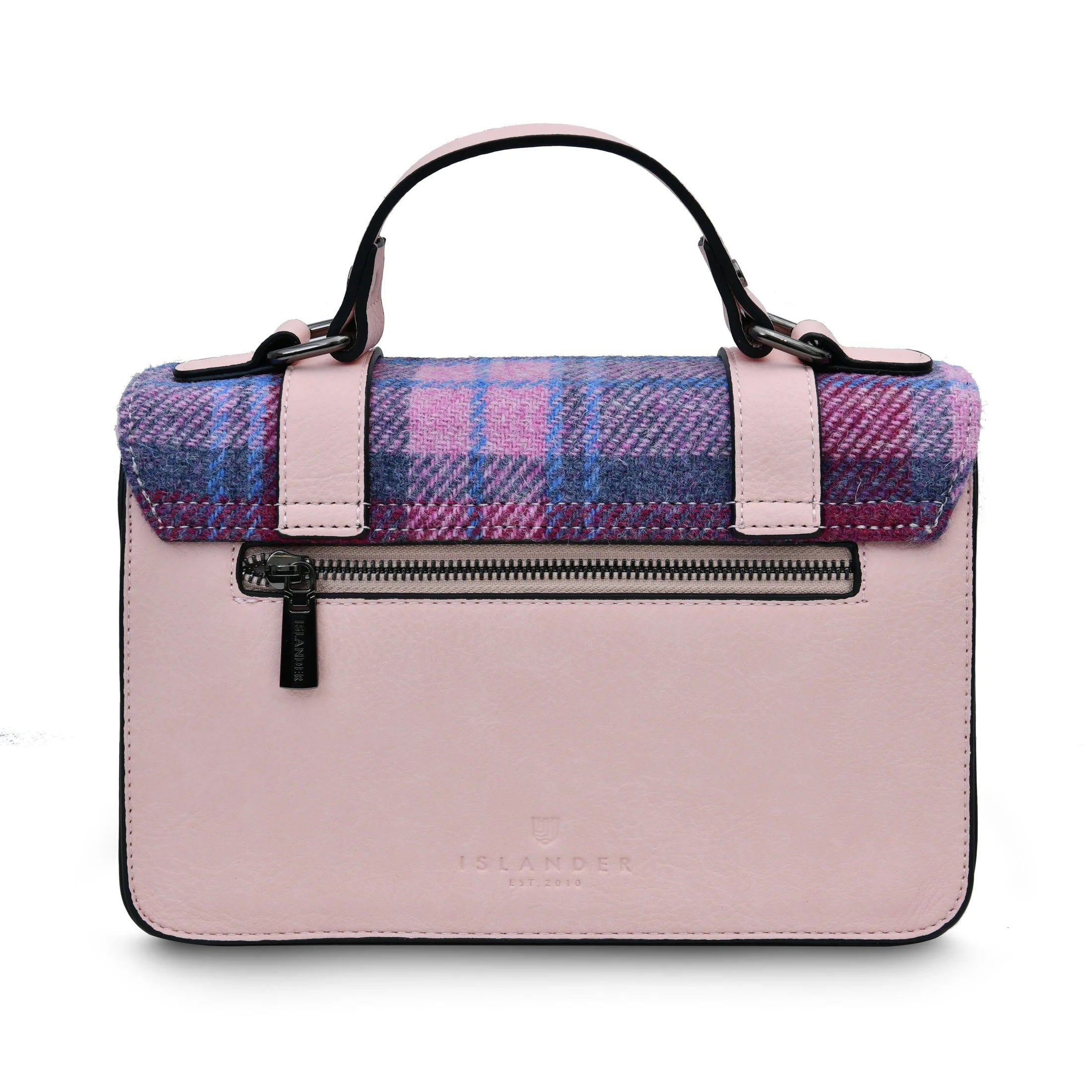 Islander Large Satchel Bag with Harris Tweed Blue Beige Islander Tartan