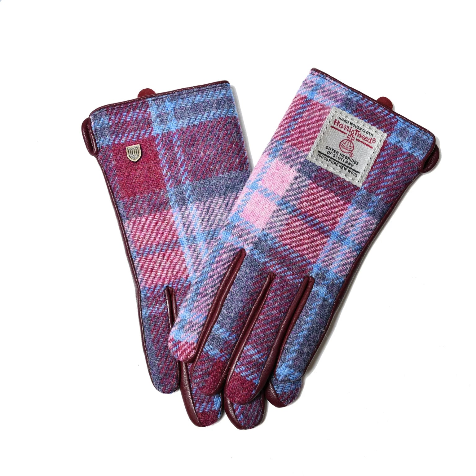 Islander Ladies Gloves with Harris Tweed - Pink and Blue Tartan