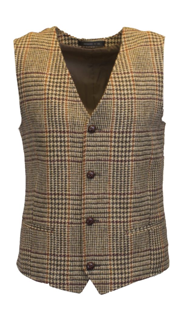 Men's Desert Tan Harris Tweed Overcheck Country Waistcoat