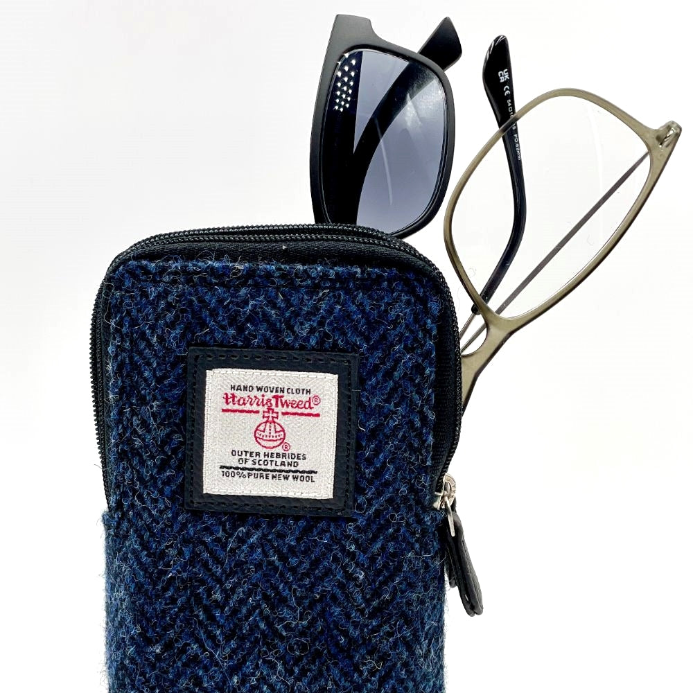 Maccessori Double Glasses Sleeve Bag with Harris Tweed (Blue Herringbone)