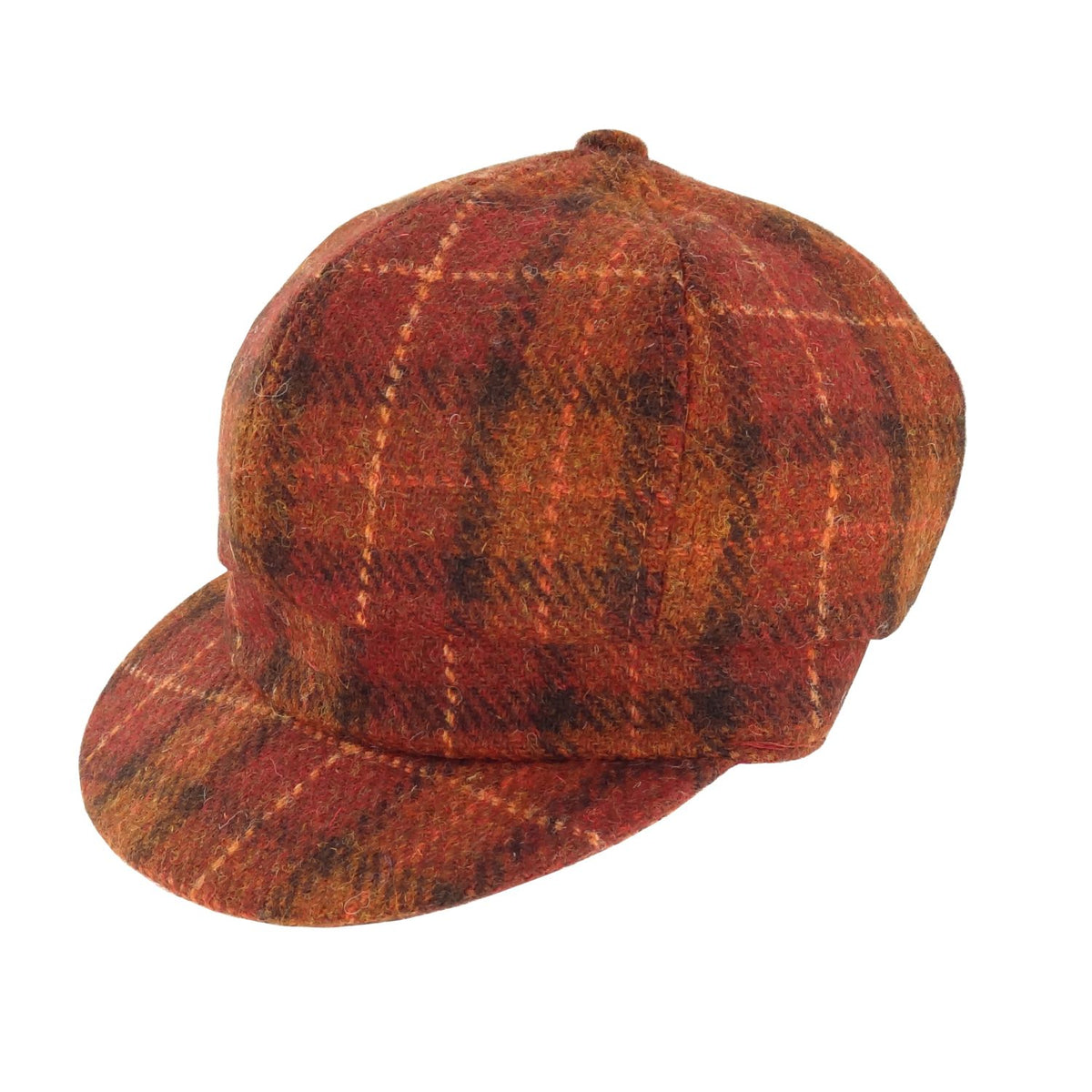 Glen Appin Ladies Harris Tweed Baker Boy Cap (Rust with Orange Overcheck)