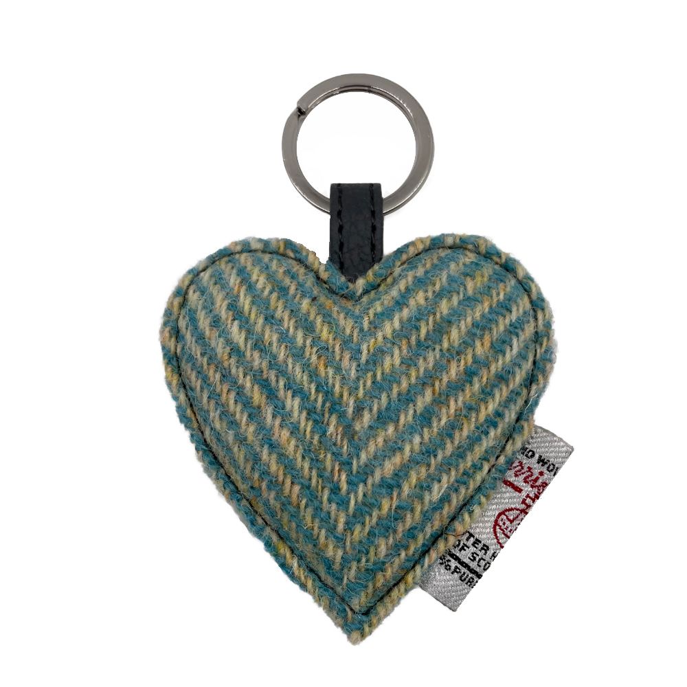 Maccessori Heart Keyring with Harris Tweed - Turqoise