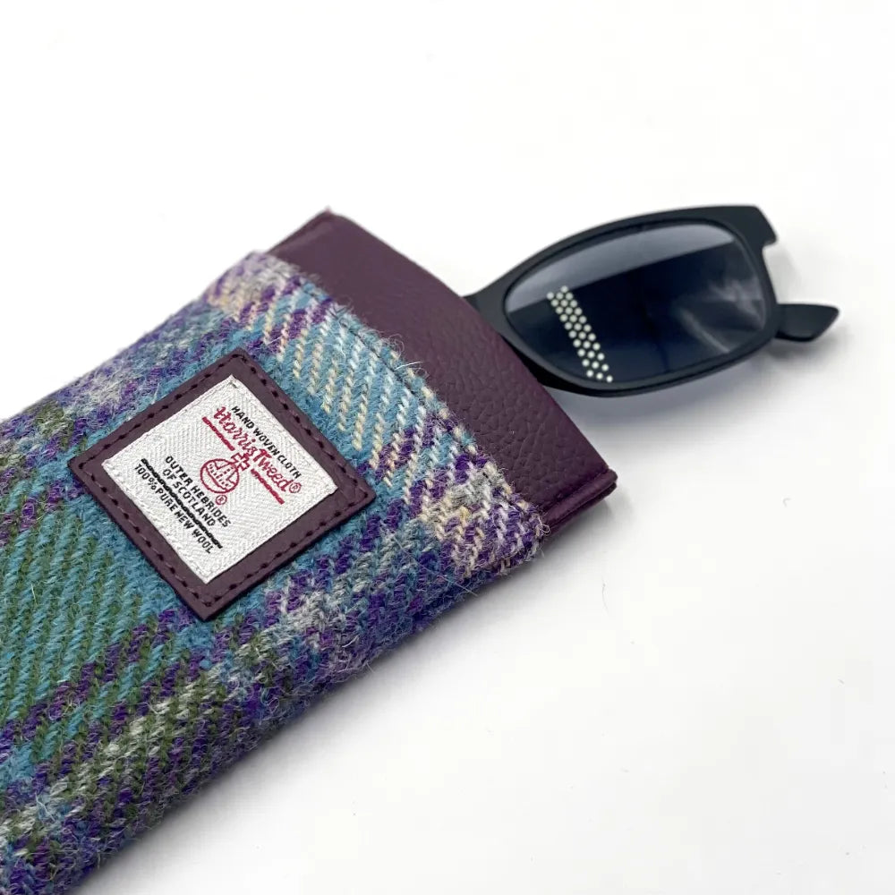Maccessori Single Glasses Case with Harris Tweed - Green Purple Plaid