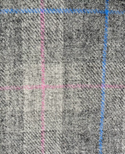 Harris Tweed Grey with Pink and Blue Overcheck Cloth Fabric