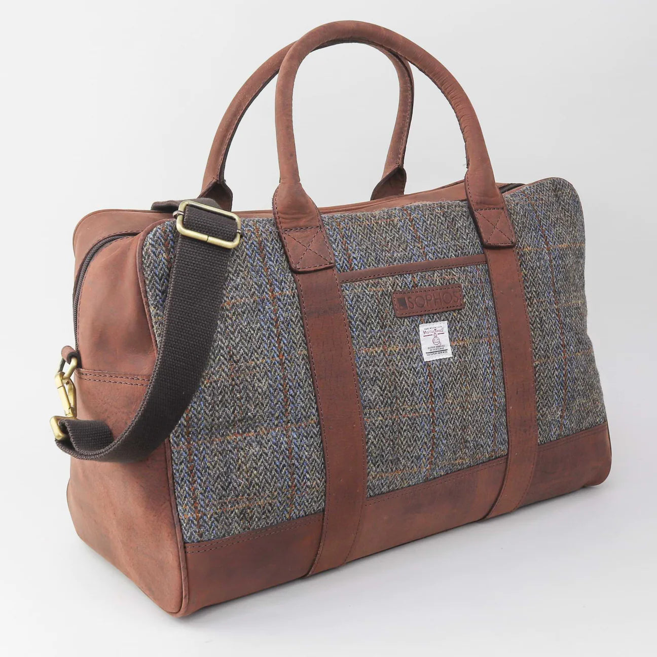 Sophos Leather and Brown Harris Tweed Travel / Weekend Holdall