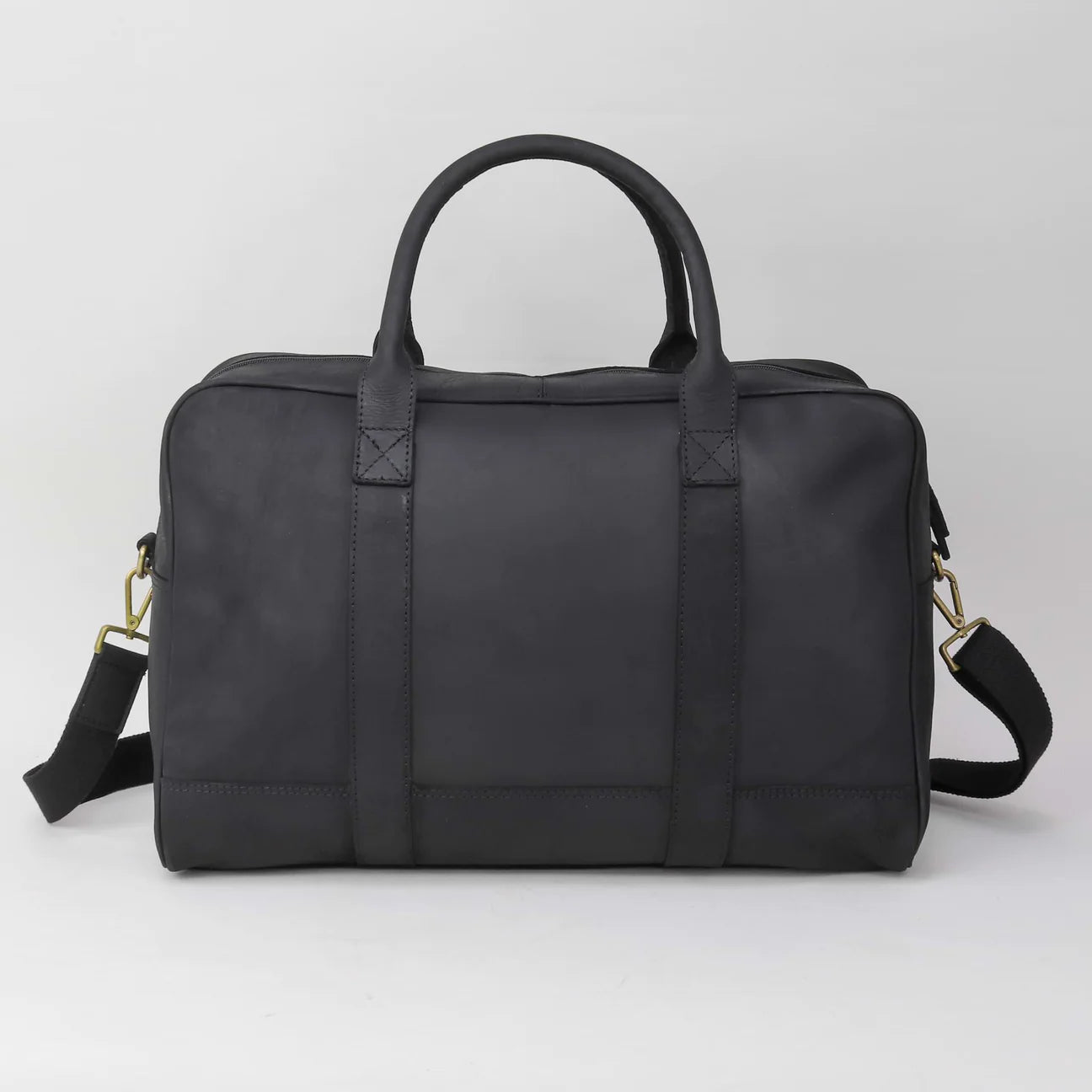 Sophos Black Leather and Grey Harris Tweed Travel / Weekend Holdall
