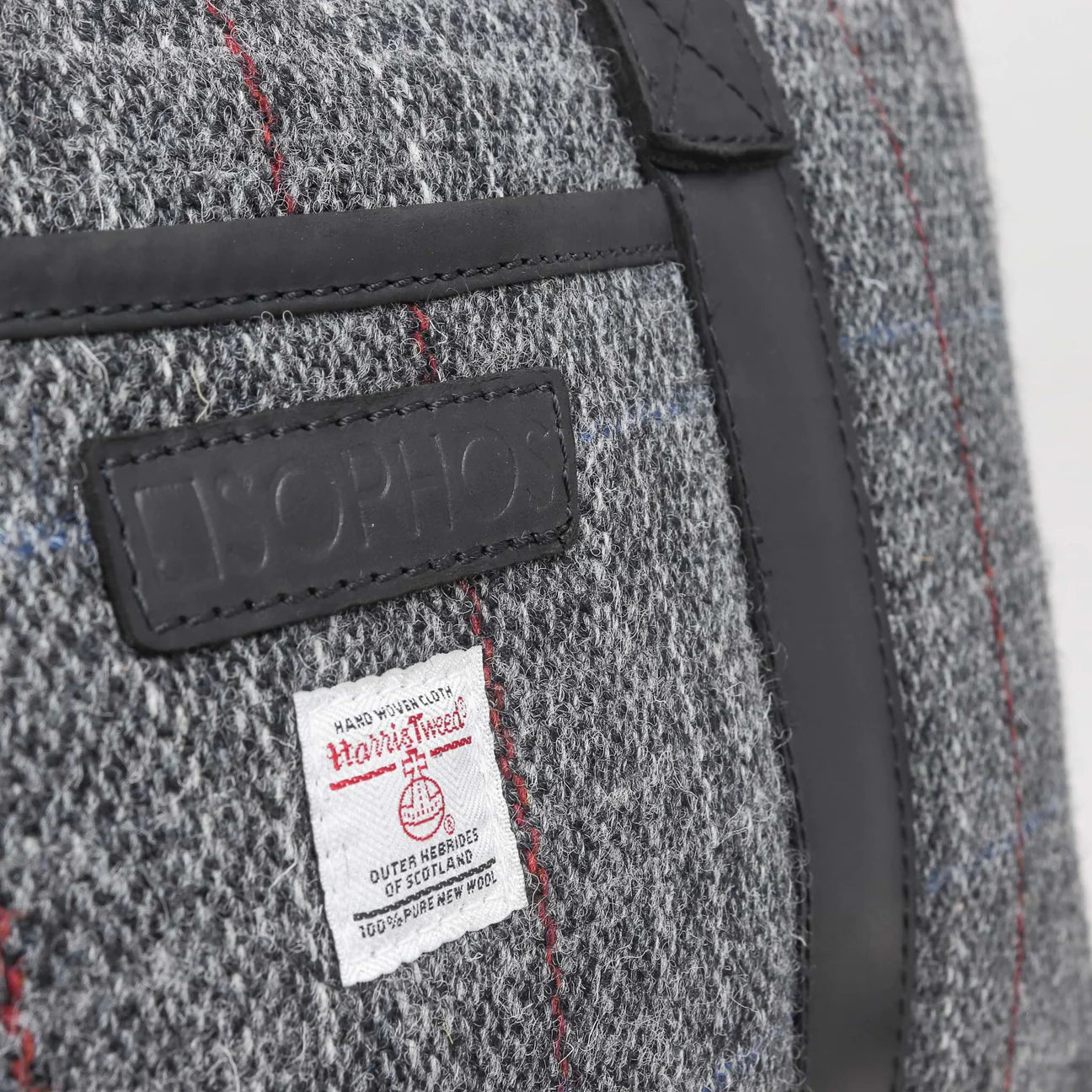 Sophos Black Leather and Grey Harris Tweed Travel / Weekend Holdall