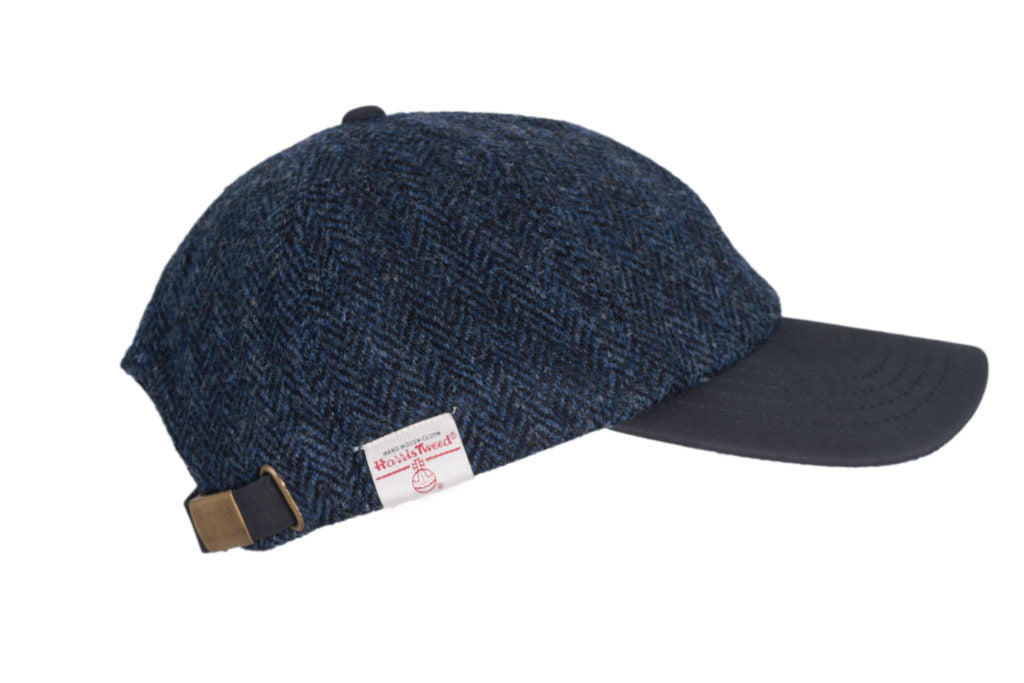 Brungton Baseball Cap With Harris Tweed Suede Leather Peak - One Size - Midnight Blue