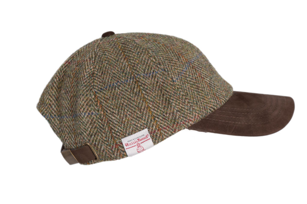 Brungton Baseball Cap With Harris Tweed Suede Leather Peak - One Size - Moss Green