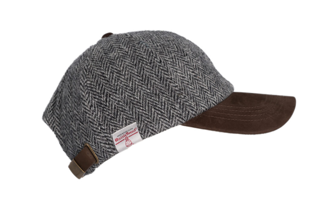Brungton Baseball Cap With Harris Tweed Suede Leather Peak - One Size - Steel Grey