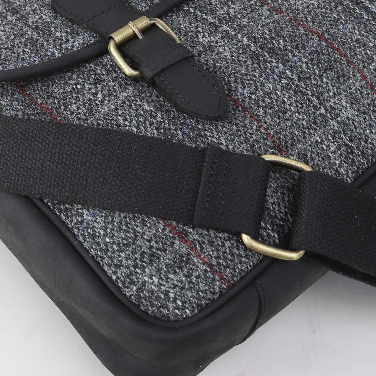 Sophos Grey Leather Harris Tweed Briefcase Laptop Bag