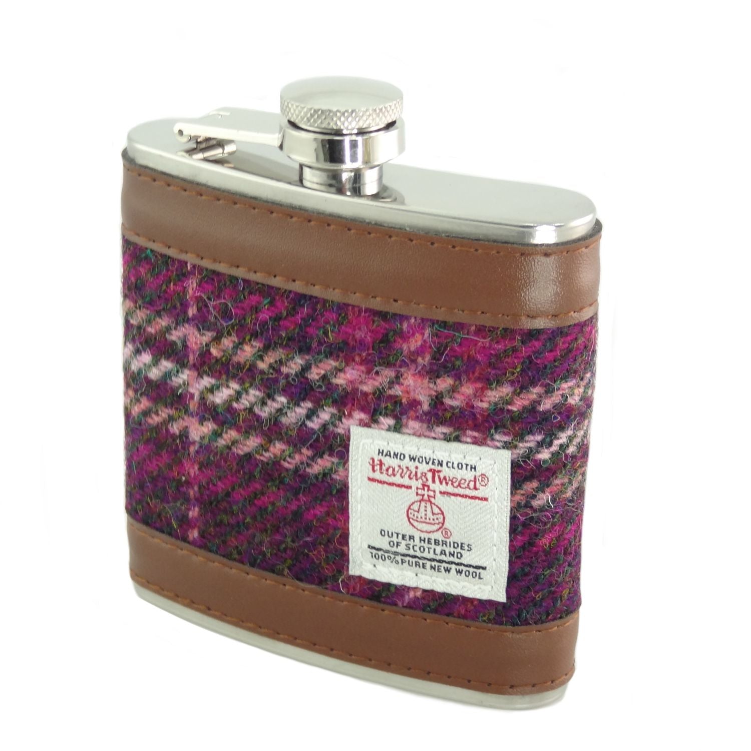 Harris Tweed Hip Flask 6oz (Purple Check)