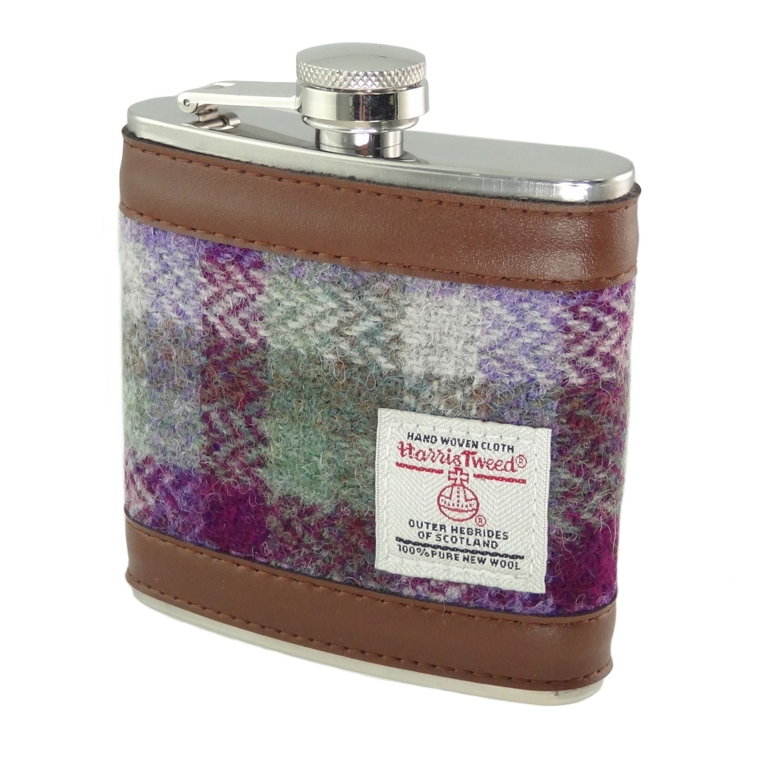 Harris Tweed Hip Flask 6oz (Green Small Check)