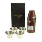 8oz Hunting Flask with 4 Cups & Harris Tweed  Brown, Green & Blue Check Fabric - COL15 | Harris Tweed Scotland