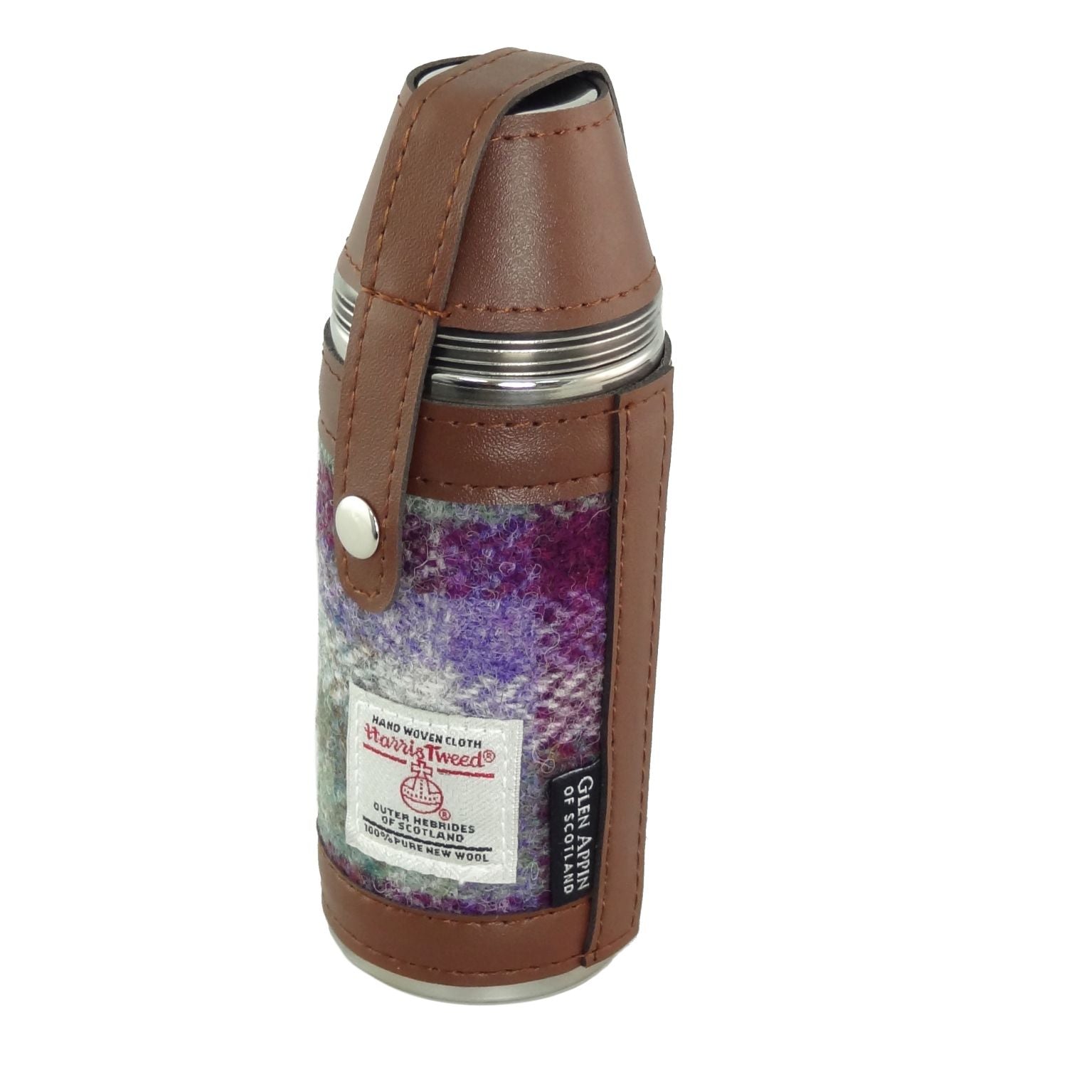 8oz Hunting Flask with 4 Cups & Harris Tweed Green Small Check | Harris Tweed Scotland