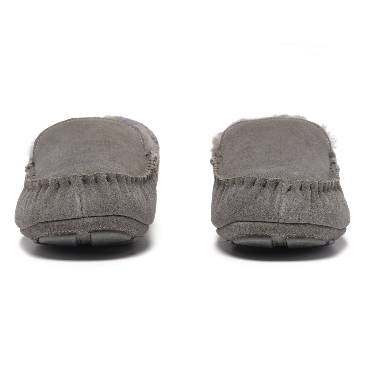 Hanks Men's Navy Suede Moccasin Slippers with Harris Tweed (Grey)