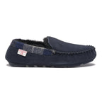 Hanks Men's Navy Suede Moccasin Slippers with Harris Tweed (Navy)